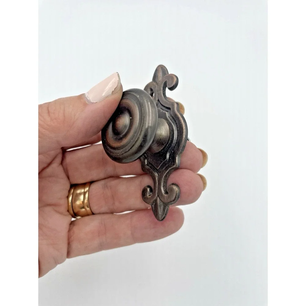 Vtg Antique Copper Cabinet Hardware Knob ‎ Fleur de Lis 3